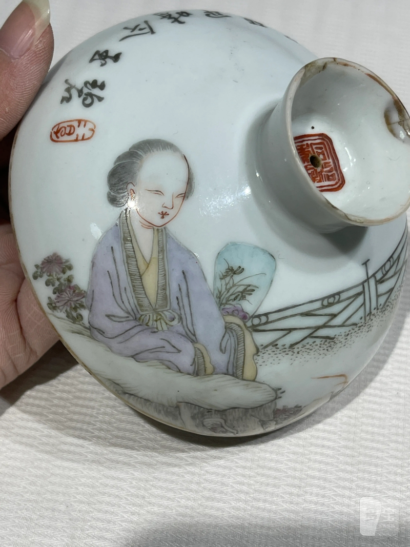 清晚期 浅绛彩盖、托一组八件 - 图8